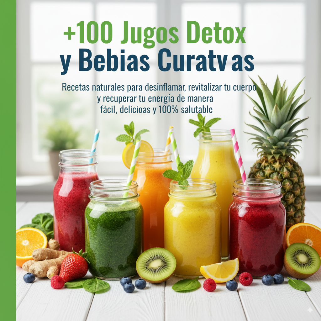 +100 Jugos Detox y Bebidas Curativas: Energía y Vitalidad Natural + Bonos de regalos 📦