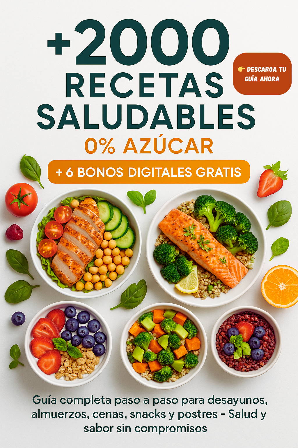 Ebook Premium: +2000 Recetas Saludables 0% Azúcar + 6 Bonos Digitales